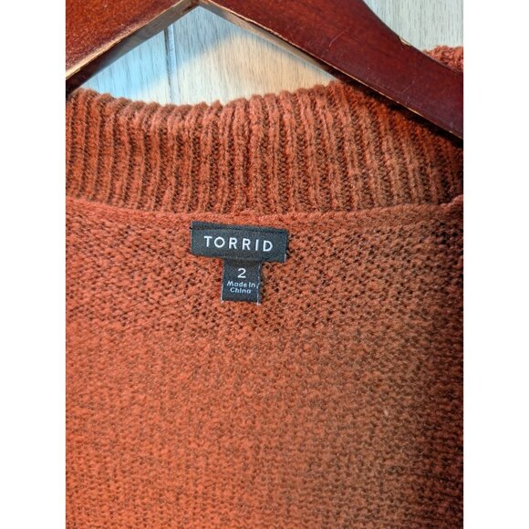 Torrid Open Front Cardigan Long Sweater Orange Knit Size 2 2X Long Sleeve - Picture 5 of 7